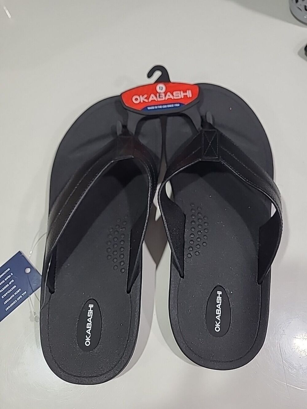 Men's Black OKABASHI Voyager flip flops sandals Size 12